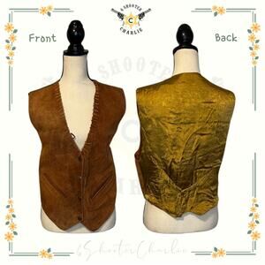 Vintage Mona Mode Women's Brown Full Snap Genuine Leather Vest Size Large